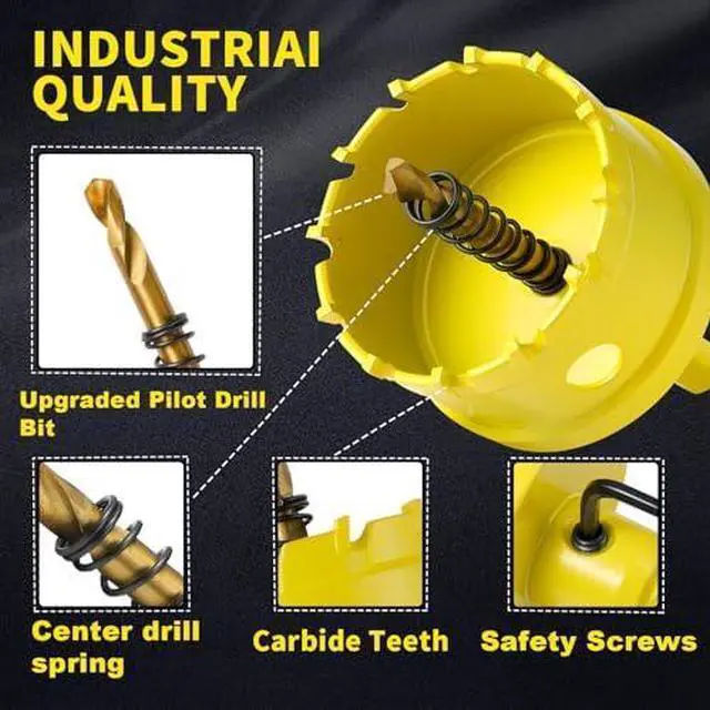 Alt view image 6 of 7 - 24Pcs Carbide Hole Saw Kit,5/8'' to 3'' TCT Hole Saw Set with Upgraded Pilot Drill bit for Hard Metal,Alloy,Aluminum,Stainless Steel,Plastic,Iron