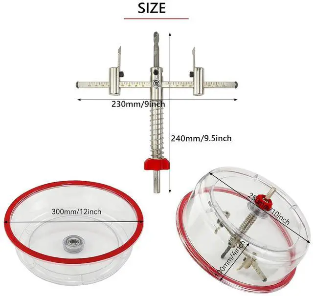 Alt view image 2 of 7 - Adjustable Hole Saw Cutter Kit 1-5/8" to 8"40-200mm with ABS Dust Cover for Recessed Lights Ceiling in Recessed Drywall & Ceiling Tile