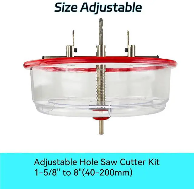 Alt view image 5 of 7 - Adjustable Hole Saw Cutter Kit 1-5/8" to 8"40-200mm with ABS Dust Cover for Recessed Lights Ceiling in Recessed Drywall & Ceiling Tile