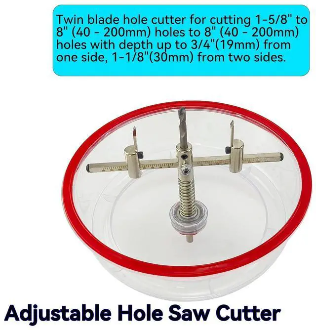 Alt view image 7 of 7 - Adjustable Hole Saw Cutter Kit 1-5/8" to 8"40-200mm with ABS Dust Cover for Recessed Lights Ceiling in Recessed Drywall & Ceiling Tile