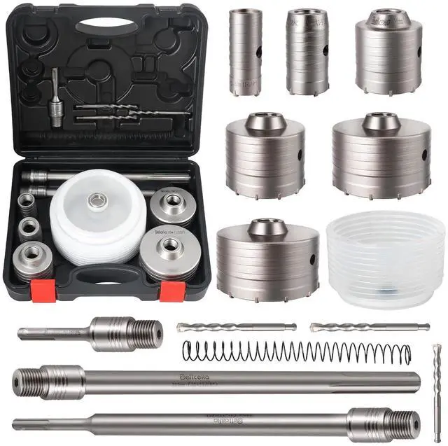 Main image of Concrete Hole Saw Kit with Hole Saw Dust Bowl, Kit Size 30 40 65 80 100 115 MM with Upgraded SDS Plus & Max Shank, Concrete Hole Saw Set for Concrete Brick Stone Cement Wall