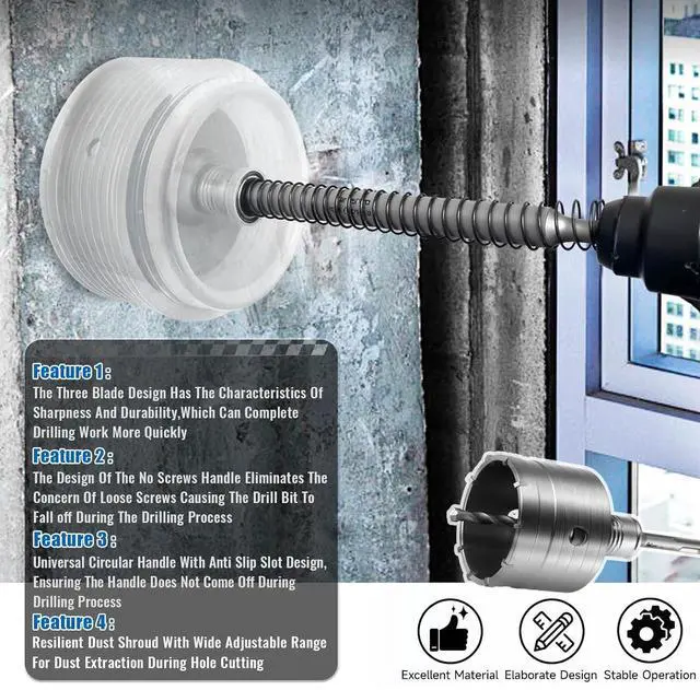 Alt view image 7 of 7 - Concrete Hole Saw Kit with Hole Saw Dust Bowl, Kit Size 30 40 65 80 100 115 MM with Upgraded SDS Plus & Max Shank, Concrete Hole Saw Set for Concrete Brick Stone Cement Wall