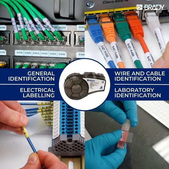 Alt view image 2 of 7 - Authentic (M4-51-427) Self-Laminating Vinyl Wrap Around Labels 2.5" H x 1" W Black on White, Clear, 110 Labels. for use with The BMP41, BMP51, and M511 Label Printers