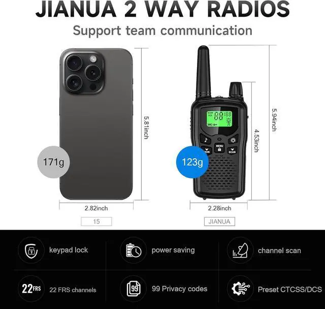 Alt view image 4 of 7 - Walkie Talkies for Adults Long Range, Rechargeable Walkie Talkie 22 FRS Channels Two Way Radios with Noise Reduction, Volume Adjustment, LED Flashlight,1200mAh Rechargeable Battery (6 Pack Black)
