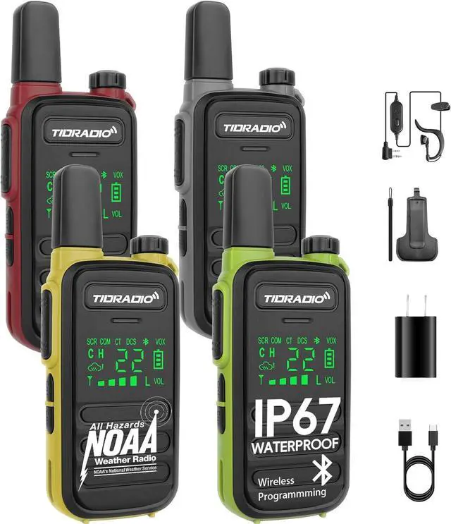 Main image of TD-M11 Walkie Talkies Waterproof IP67 Long Range FRS Two-Way Radios, Frequency Copy, VOX, NOAA Emergency Weather Radio for Camping Hunting Gear, Mix Color - 4 Pack