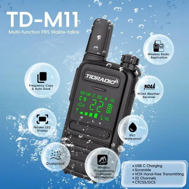 Alt view image 3 of 7 - TD-M11 Walkie Talkies Waterproof IP67 Long Range FRS Two-Way Radios, Frequency Copy, VOX, NOAA Emergency Weather Radio for Camping Hunting Gear, Mix Color - 4 Pack