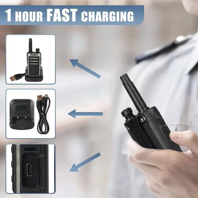 Alt view image 4 of 7 - RB66 Walkie Talkie 1 Hour Fast Charging,Portable FRS Two-Way Radios with Earpiece,USB-C Charging,Flashlight,Fluorescent Design,Business 2 Way Radio for Catering Healthcare School(20 Pack)