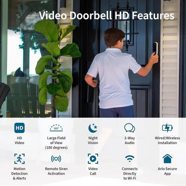 Alt view image 2 of 6 - Video Doorbell HD | 2nd Gen | Wireless/Wired Option, 2-Way Audio, Night Vision, Head to Toe Video View, Integrated Siren | Live Stream | Real Time Notifications |180 Deg Wide View, White