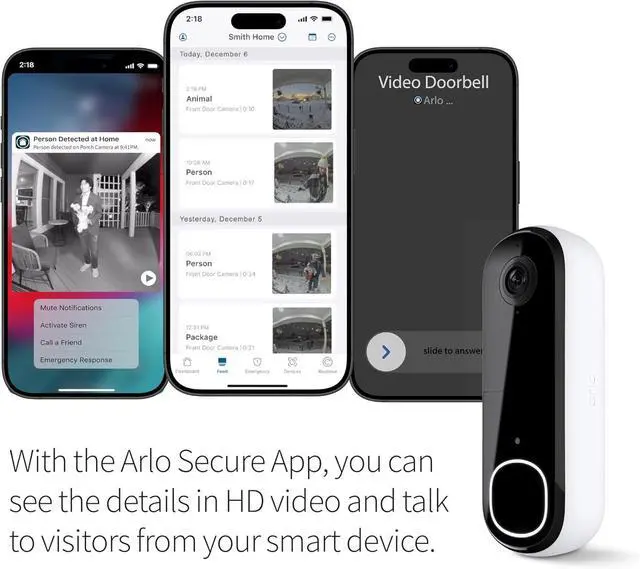 Alt view image 3 of 6 - Video Doorbell HD | 2nd Gen | Wireless/Wired Option, 2-Way Audio, Night Vision, Head to Toe Video View, Integrated Siren | Live Stream | Real Time Notifications |180 Deg Wide View, White