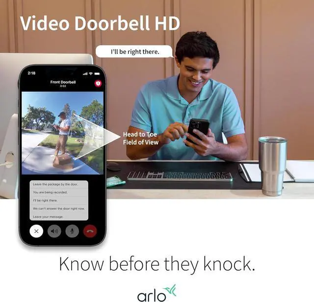 Alt view image 6 of 6 - Video Doorbell HD | 2nd Gen | Wireless/Wired Option, 2-Way Audio, Night Vision, Head to Toe Video View, Integrated Siren | Live Stream | Real Time Notifications |180 Deg Wide View, White