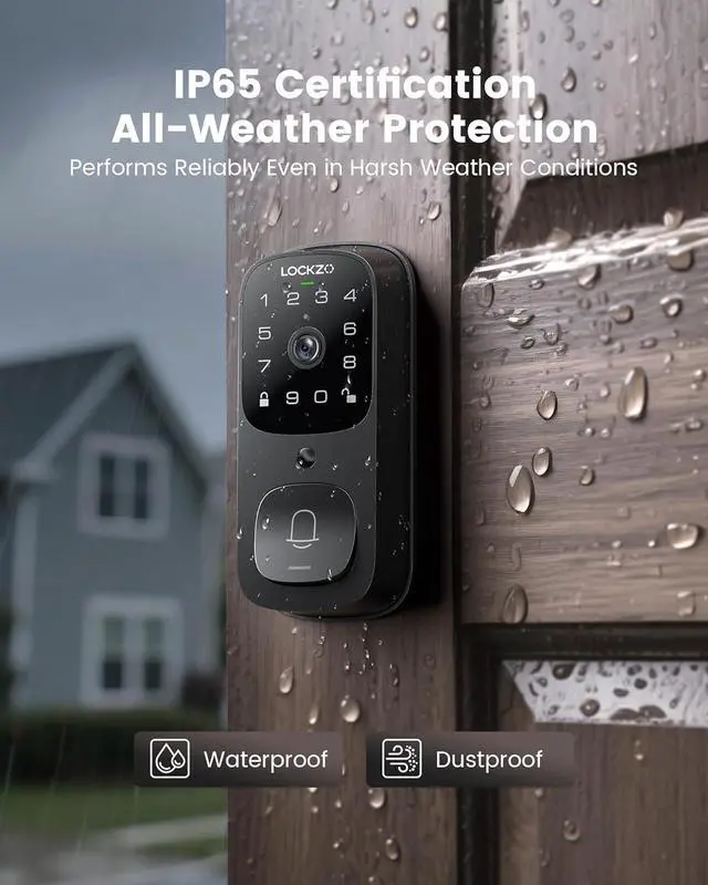 Alt view image 7 of 7 - Smart Lock with Camera, 6-in-1 WiFi Doorbell Keyless Entry Door Lock, Deadbolt Lock for Front Door, Fingerprint, Keypad Code, App Control, IP65 Waterproof, BHMA, Support Alexa&Google Assistant