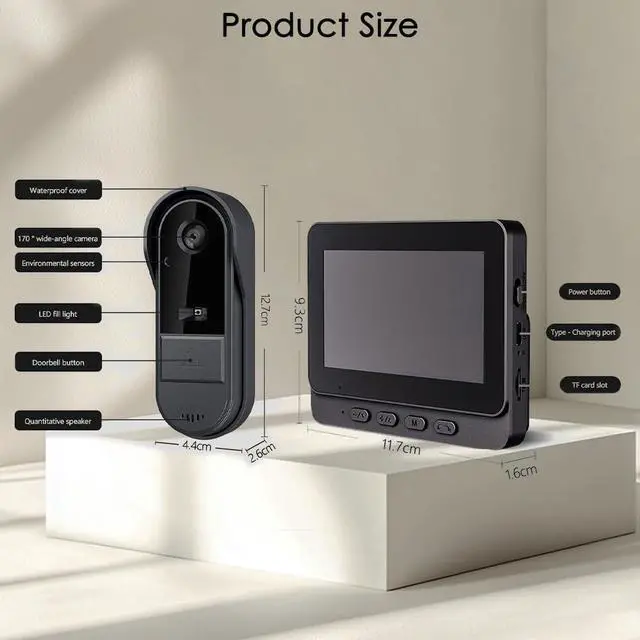 Alt view image 6 of 7 - Doorbell Camera Wireless with Monitor for Apartment, Timbre con Camara 1080P No Subscription/App/WiFi Needed,Waterproof Door Bell Video Intercom 2-Way Talk, 170° View Angle Timbre con Camara