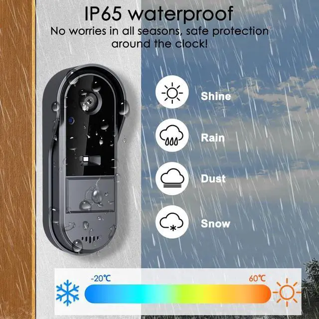 Alt view image 7 of 7 - Doorbell Camera Wireless with Monitor for Apartment, Timbre con Camara 1080P No Subscription/App/WiFi Needed,Waterproof Door Bell Video Intercom 2-Way Talk, 170° View Angle Timbre con Camara