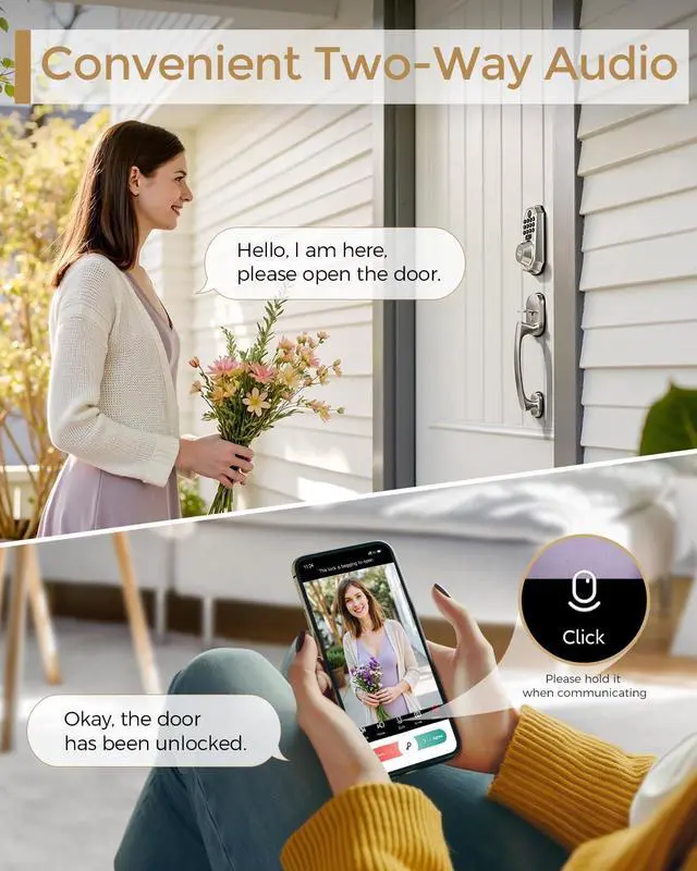 Alt view image 5 of 7 - WiFi Smart Lock with Camera - Keyless Entry Deadbolt with Handle Set, 5-in-1 Camera+Doorbell+Fingerprint+Keypad, App Control, Auto Lock, Easy Install, Waterproof for Front Door, Satin Nickel