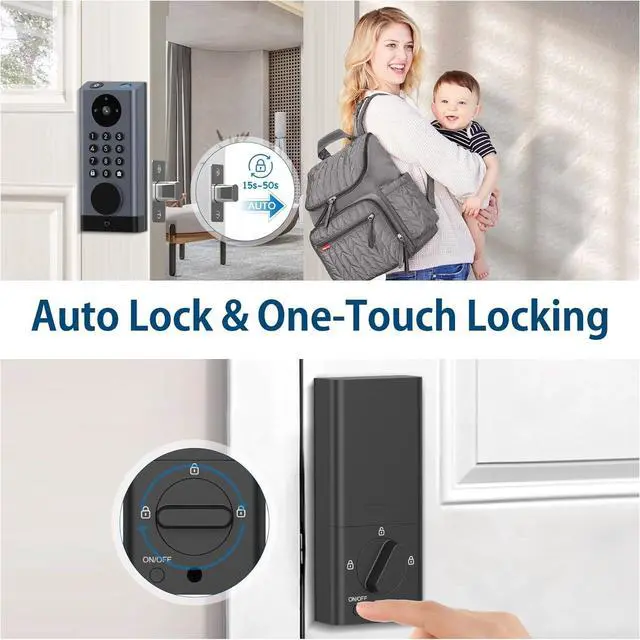 Alt view image 7 of 7 - Smart Door Lock with Camera Deadbolt with Video Doorbell PIR Motion Detection Front Door Lock with Fingerprint Keypad Code Long-Lasting Battery Built-in Wi-Fi No hub Required No Drilling