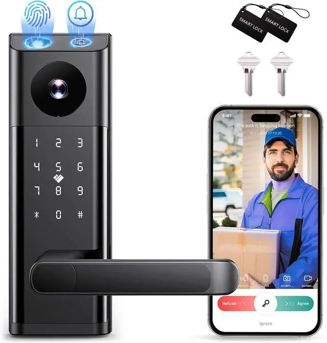 Main image of Smart Lock with Camera & Doorbell, Built-in WiFi Camera Deadbolt Lock for Front Door, Keyless Entry Door Lock with Handle, Fingerprint, Keypad Code, App Control, Auto Lock