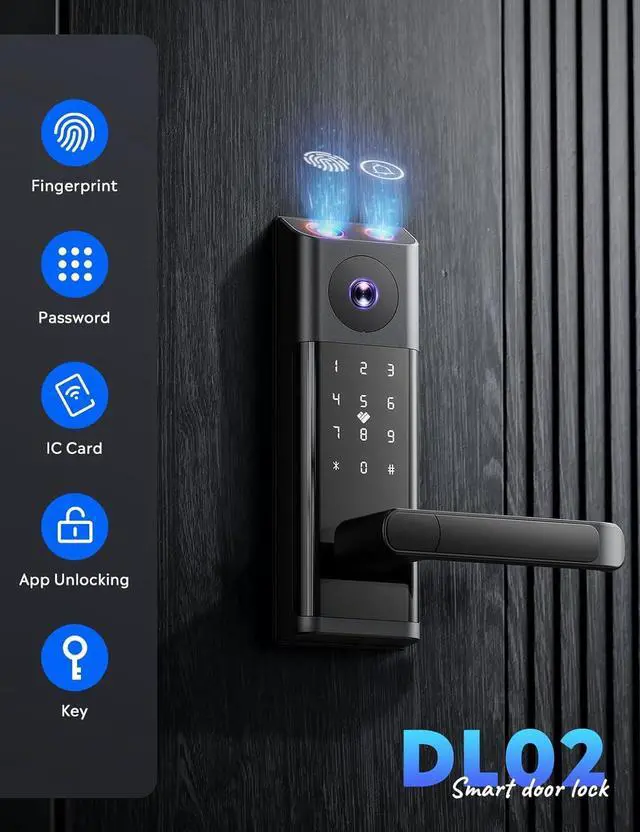 Alt view image 2 of 7 - Smart Lock with Camera & Doorbell, Built-in WiFi Camera Deadbolt Lock for Front Door, Keyless Entry Door Lock with Handle, Fingerprint, Keypad Code, App Control, Auto Lock