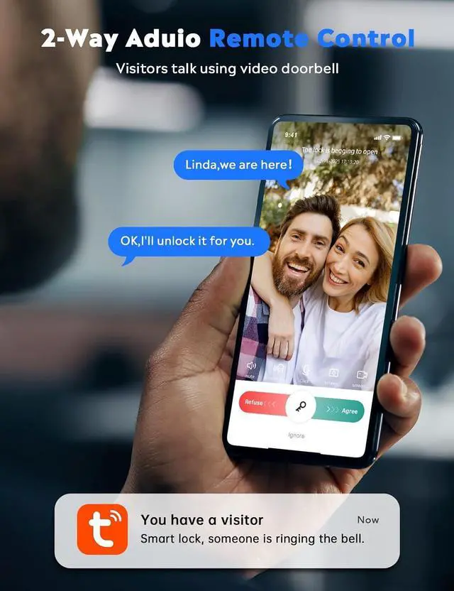 Alt view image 7 of 7 - Smart Lock with Camera & Doorbell, Built-in WiFi Camera Deadbolt Lock for Front Door, Keyless Entry Door Lock with Handle, Fingerprint, Keypad Code, App Control, Auto Lock
