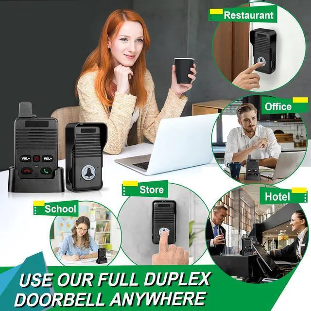 Alt view image 7 of 7 - Wireless Doorbell, Waterproof Full Duplex Doorbell Wireless Upgrade, 1000ft Range, Door Bell Two Way Communication, 8 Volume Levels, 4 Chime Wireless Doorbells for Home House Business (1Pack Black)