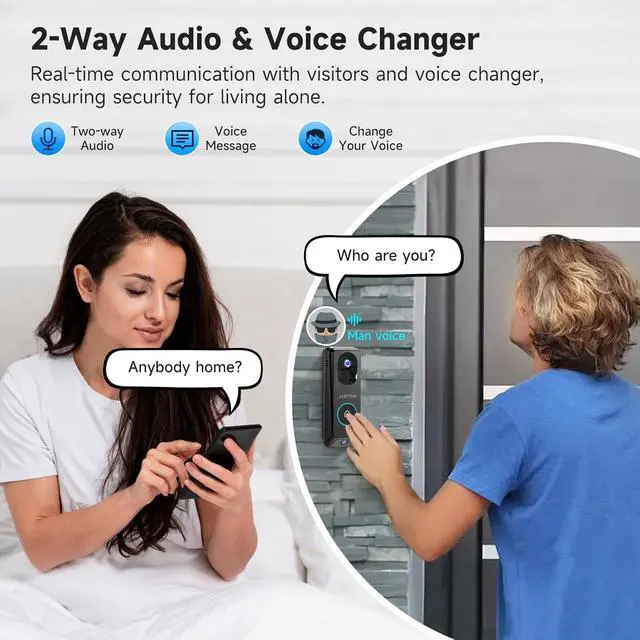 Alt view image 3 of 7 - 2K Dual Lens Video Doorbell Camera Wireless with Chime, Package Protection, 64GB SD Card, Voice Changer, 2-Way Audio, Night Vision, Compatible with Alexa
