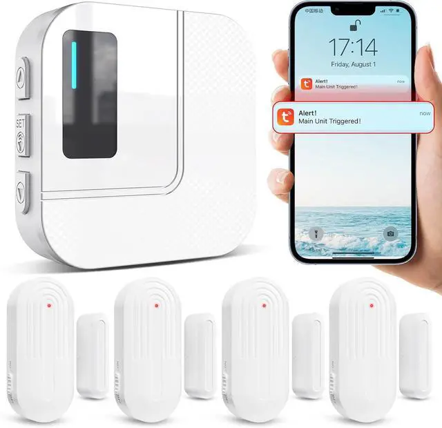 Main image of Door Chime, WiFi Door Sensor Open Chime When Entering for Business/Home/Store/Office Alert Your Phone,Alarms for Kids Safety,500 FT Range,20 Ringtones,4 Sensors 1 Receiver
