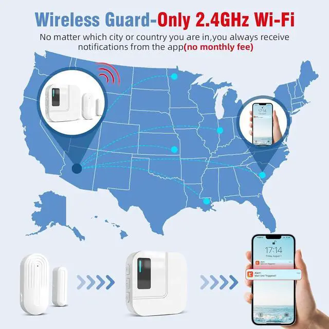 Alt view image 4 of 7 - Door Chime, WiFi Door Sensor Open Chime When Entering for Business/Home/Store/Office Alert Your Phone,Alarms for Kids Safety,500 FT Range,20 Ringtones,4 Sensors 1 Receiver
