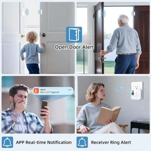 Alt view image 2 of 7 - Door Chime, WiFi Door Sensor Open Chime When Entering for Business/Home/Store/Office Alert Your Phone,Alarms for Kids Safety,500 FT Range,20 Ringtones,4 Sensors 1 Receiver
