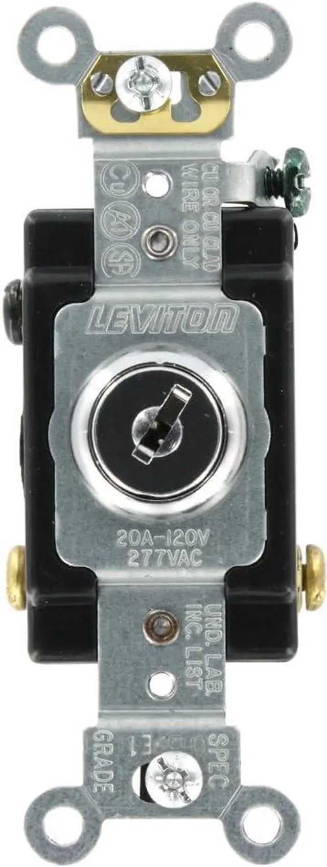 Main image of 20-Amp, 120/277-Volt, Key Locking, 3-Way AC Quiet Switch, Extra Heavy Duty Grade, 1223-2KL, Chrome
