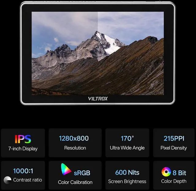 Alt view image 3 of 7 - DC-L1 7-Inch Touchscreen Camera Field Monitor 1280×800Supports HDMI 1.4Custom 3D LUT Import, Vectorscope & Waveform Scopes, Detachable Sunshade, NP-F Battery & Accessories