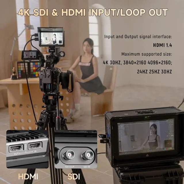 Alt view image 5 of 7 - DC-X3 2000 Nits SDI Camera Field Monitor, 4K HDMI 6 inch Touchscreen On Camera Monitor, 3D Lut 1920X1080 HD Focus Peaking Assist Full Waveform Video Field Monitor with Battery Sunshade Hood