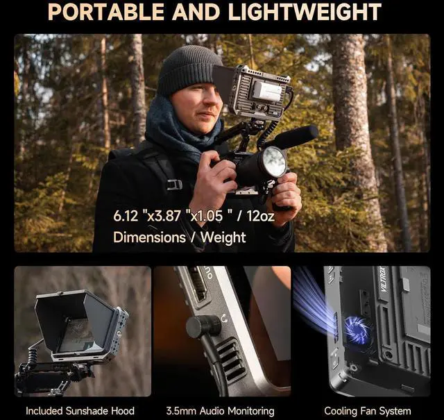 Alt view image 7 of 7 - DC-X3 2000 Nits SDI Camera Field Monitor, 4K HDMI 6 inch Touchscreen On Camera Monitor, 3D Lut 1920X1080 HD Focus Peaking Assist Full Waveform Video Field Monitor with Battery Sunshade Hood