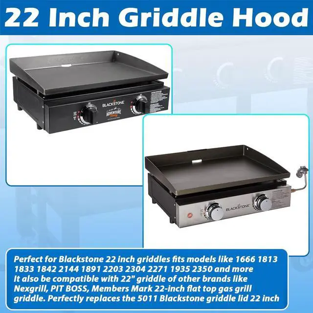 Alt view image 2 of 7 - Upgraded Hinged Lid for Blackstone 22 Inch Griddle Grill, Powder Coated Steel Hard Cover Hood with Thermometer Accessories for 22" Blackstone Models 1666 1813 1833 1842 2144 1891 2203 2304 2271 1935