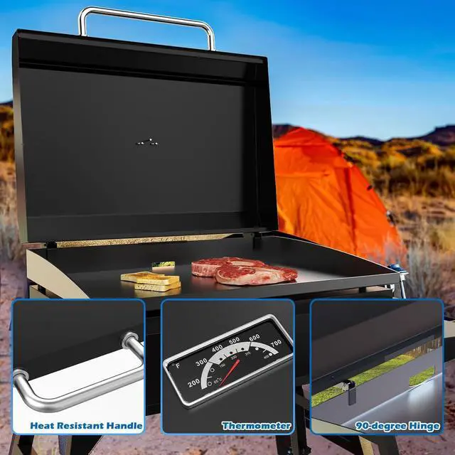 Alt view image 3 of 7 - Upgraded Hinged Lid for Blackstone 22 Inch Griddle Grill, Powder Coated Steel Hard Cover Hood with Thermometer Accessories for 22" Blackstone Models 1666 1813 1833 1842 2144 1891 2203 2304 2271 1935