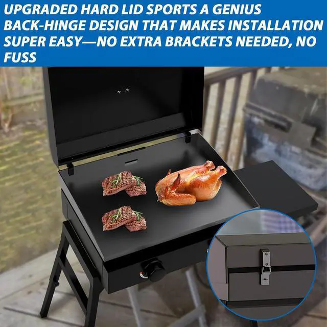 Alt view image 5 of 7 - Upgraded Hinged Lid for Blackstone 22 Inch Griddle Grill, Powder Coated Steel Hard Cover Hood with Thermometer Accessories for 22" Blackstone Models 1666 1813 1833 1842 2144 1891 2203 2304 2271 1935