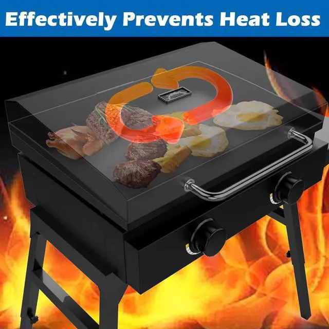 Alt view image 6 of 7 - Upgraded Hinged Lid for Blackstone 22 Inch Griddle Grill, Powder Coated Steel Hard Cover Hood with Thermometer Accessories for 22" Blackstone Models 1666 1813 1833 1842 2144 1891 2203 2304 2271 1935