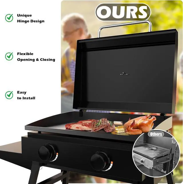 Alt view image 7 of 7 - Upgraded Hinged Lid for Blackstone 22 Inch Griddle Grill, Powder Coated Steel Hard Cover Hood with Thermometer Accessories for 22" Blackstone Models 1666 1813 1833 1842 2144 1891 2203 2304 2271 1935