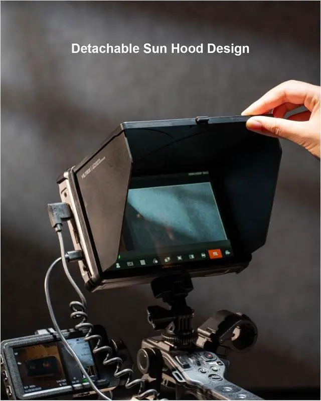 Alt view image 7 of 7 - DC-L1 7" 4K HDMI Camera Field Monitor, 600nit Touch Screen, 4K 30Hz HDMI Loop in/Out DSLR Video External Monitor for Sony Canon Nikon with Sunshade Hood, Battery, Storage Bag