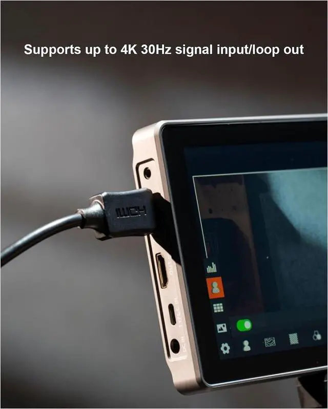 Alt view image 4 of 7 - DC-L1 7" 4K HDMI Camera Field Monitor, 600nit Touch Screen, 4K 30Hz HDMI Loop in/Out DSLR Video External Monitor for Sony Canon Nikon with Sunshade Hood, Battery, Storage Bag