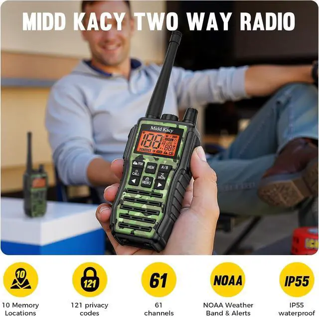 Alt view image 3 of 7 - Midd Kacy MK208 Camo Walkie Talkie - Long Range walkie talkies - 61 Channels Gmrs Handheld Radio -121 Privacy Codes,New Flashlight,SOS Siren,NOAA Weather Alerts & Scan - Camouflage,2 Pack