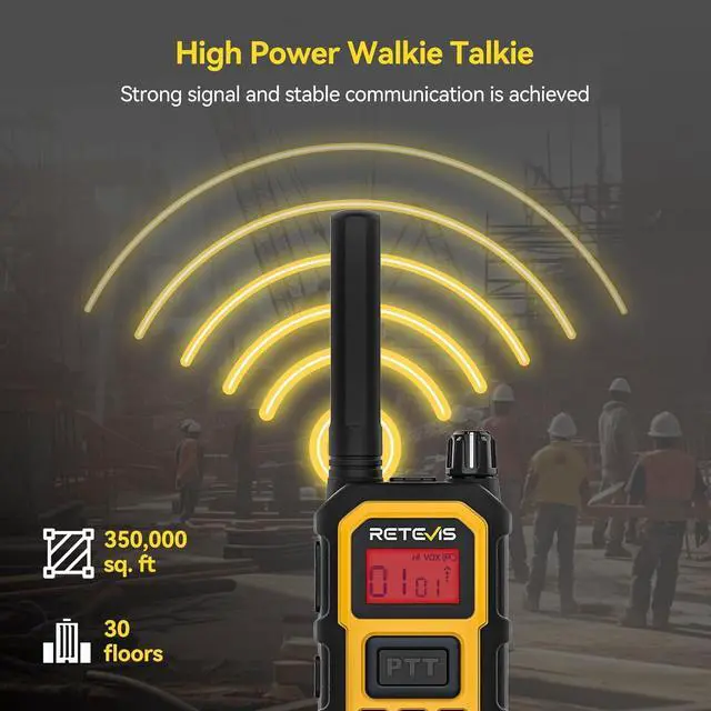 Alt view image 2 of 7 - RB48 Plus IP67 Waterproof Heavy Duty Long Range Walkie Talkies, GMRS Radio, Construction Jobsite Two Way Radio, NOAA, Shock Resistant, Dual PTT, Vibration Reminder(4 Pack)