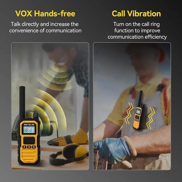 Alt view image 5 of 7 - RB48 Plus IP67 Waterproof Heavy Duty Long Range Walkie Talkies, GMRS Radio, Construction Jobsite Two Way Radio, NOAA, Shock Resistant, Dual PTT, Vibration Reminder(4 Pack)