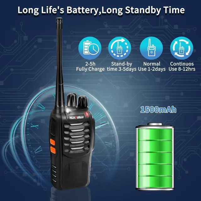 Alt view image 2 of 7 - Radios Walkie Talkies Long Range:  MT-8S Rechargeable Walkie Talkies with Earpiece, VOX, Flashlight,1500mAh Battery, Walkie Talkie for Adults, Work, Camping Essentials, 6 Pack