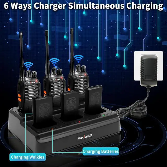 Alt view image 2 of 7 - MT-8S Walkie Talkies Long Range for Adults,Rechargeable Walkie Talkie with 6 Way Multi Gang Charger, 1500mAh Li-ion Battery, Earpiece, Flashlight and USB-C Charging (6Pack)