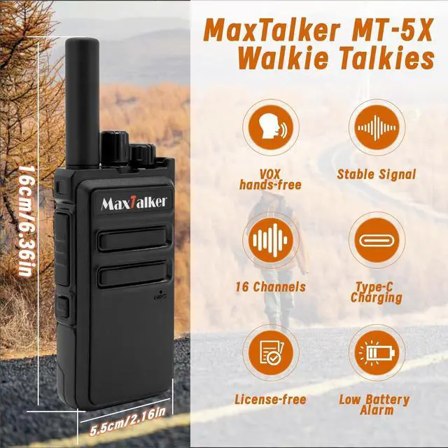 Alt view image 2 of 7 - Radios Walkie Talkies Long Range:  MT-5X Rechargeable Walkie Talkies for Adults with Upgraded Earpiece, 1500mAh Battery, Type-C Charging Two Way Radio for Business,Working,Camping Trip,6 Pack