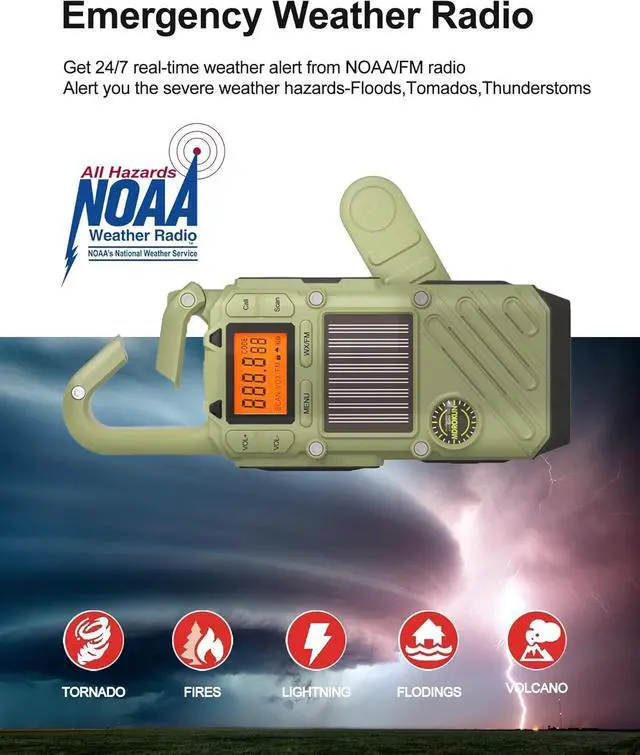 Alt view image 2 of 7 - Emergency Weather Radio Walkie Talkies for Adults - NOAA/FM Weather Alert with Solar Hand Crank & USB Charging, 22-Channel Range 10 Miles Two-Way Radios, LED Flashlight & SOS Alarm 2-Pack