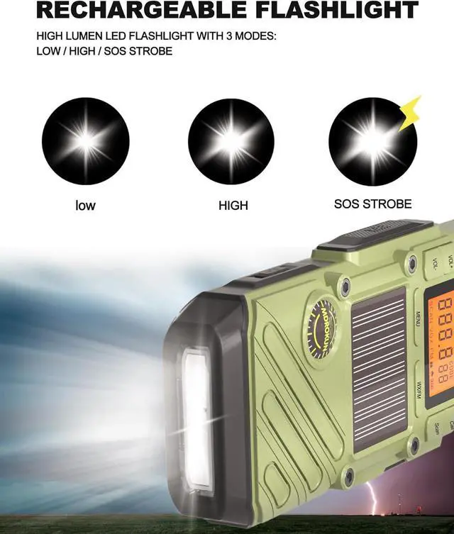 Alt view image 3 of 7 - Emergency Weather Radio Walkie Talkies for Adults - NOAA/FM Weather Alert with Solar Hand Crank & USB Charging, 22-Channel Range 10 Miles Two-Way Radios, LED Flashlight & SOS Alarm 2-Pack