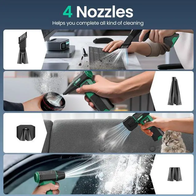 Alt view image 4 of 7 - Electric Air Duster Upgraded, 130000RPM Gear Adjustable Compressed Air Duster, 2*4000mAh Removable Batteries, Cordless Air Blower Electric Cleaner Kit for PC/Keyboard/Car, Replaces Compressed Air Cans