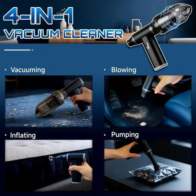 Alt view image 2 of 7 - Compressed Air Duster & Vacuum Cleaner 4-in-1, 150,000RPM Powerful Electric Air Duster, Cordless Rechargeable with Adjustable Speed Handheld Air Blower for Keyboard, Car, Office, Home Electronics
