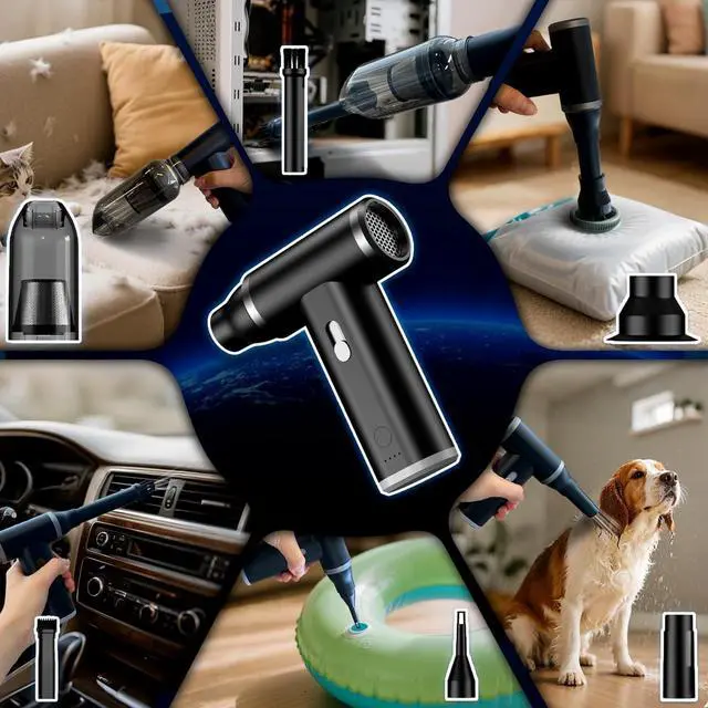 Alt view image 5 of 7 - Compressed Air Duster & Vacuum Cleaner 4-in-1, 150,000RPM Powerful Electric Air Duster, Cordless Rechargeable with Adjustable Speed Handheld Air Blower for Keyboard, Car, Office, Home Electronics