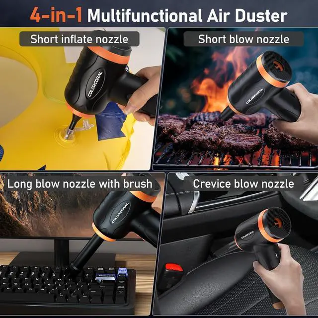 Alt view image 5 of 7 - 12-in-1 Cordless Compressed Air Duster with 2-Speeds 120,000RPM, LED Light, Computer Vacuum Air Duster 2-in-1, Perfect for Deep Cleaning Keyboards, PCs, Cars, and Electronics